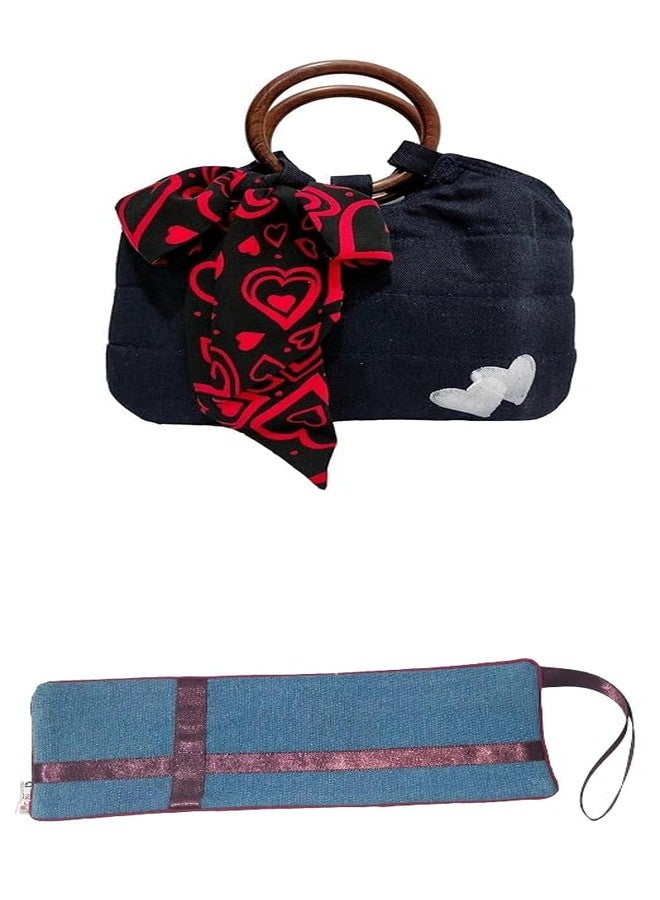 athizay handbags wooden handles Potli Bags with Handcrafted Bow Detail hand carry artistic wristlets bags for women (Blue, Red, Black, White) - Image 1